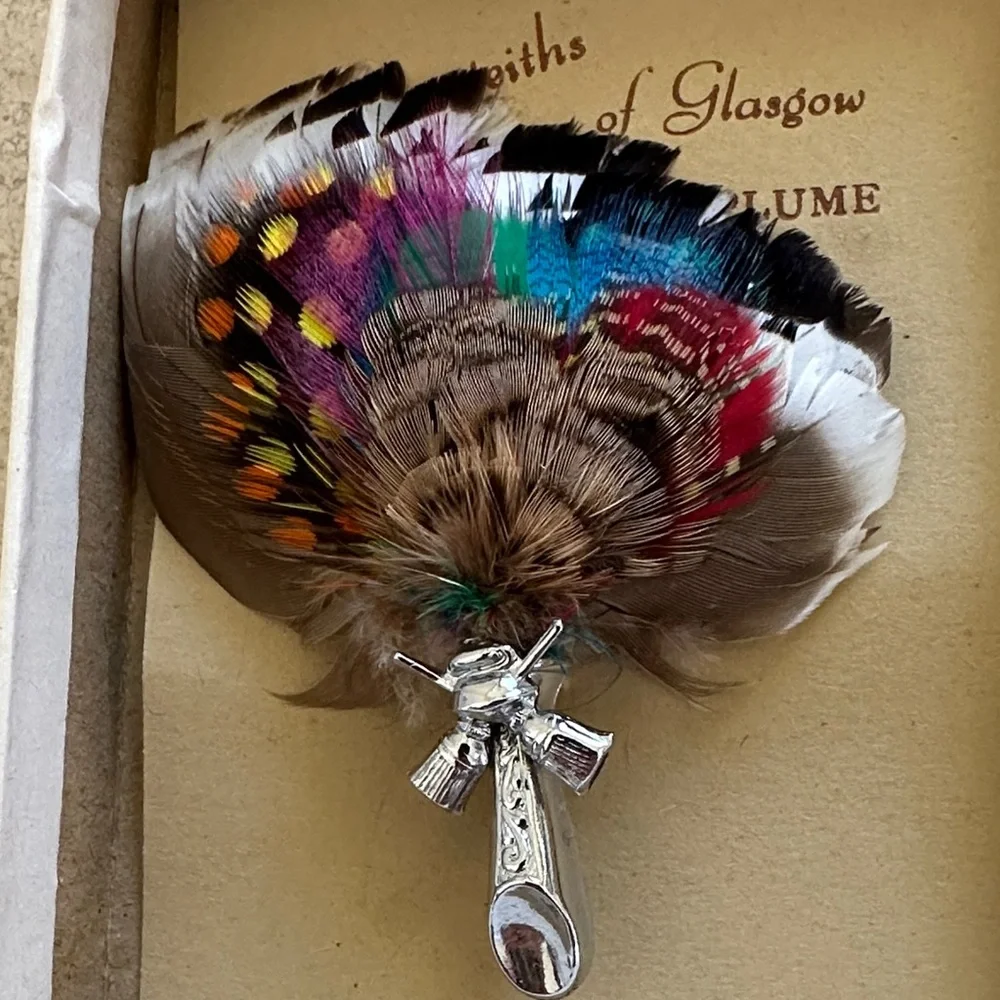 REAL SCOTTISH PLUME BROOCH Feather Brooch with Silver Accent